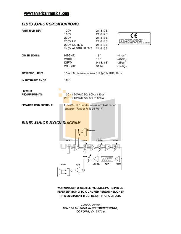 PDF manual for Fender Amp Blues Junior